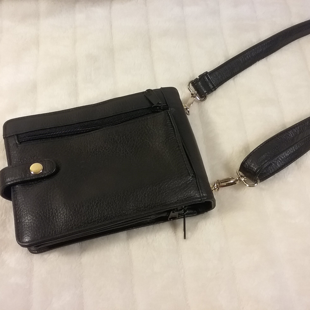 Black Leather Crossbody Bag with Multiple Pockets, - Picture 4 of 4